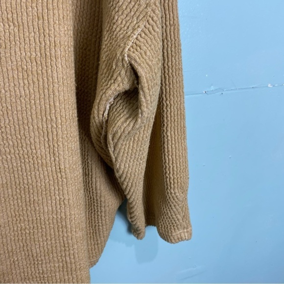 Free People Coraline Thermal Top Tan Slouchy Oversized V‎ Neck Sz L - Picture 5 of 11